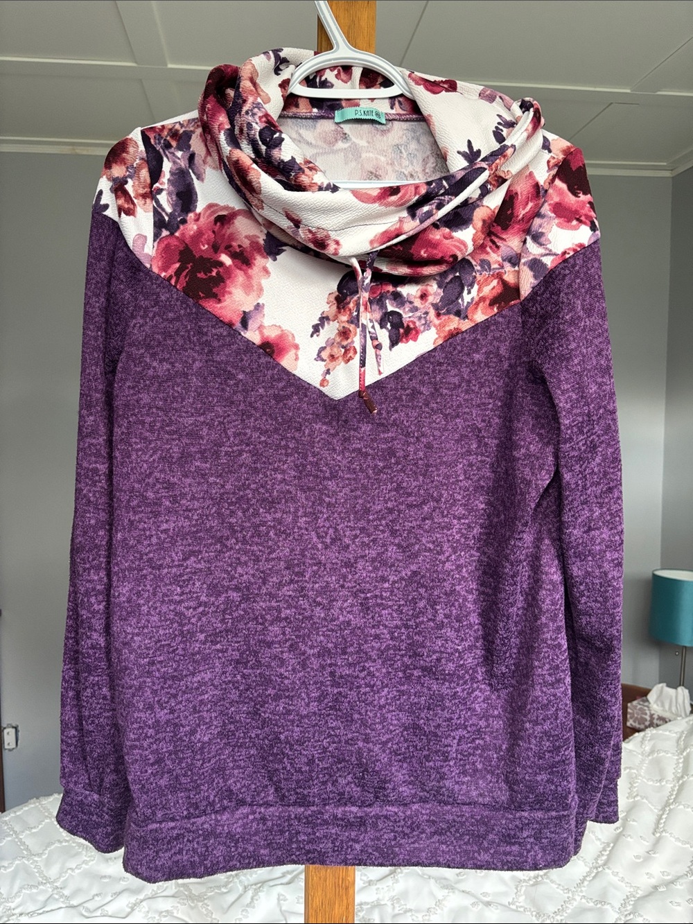 Plum Floral Cowl Neck Sweater